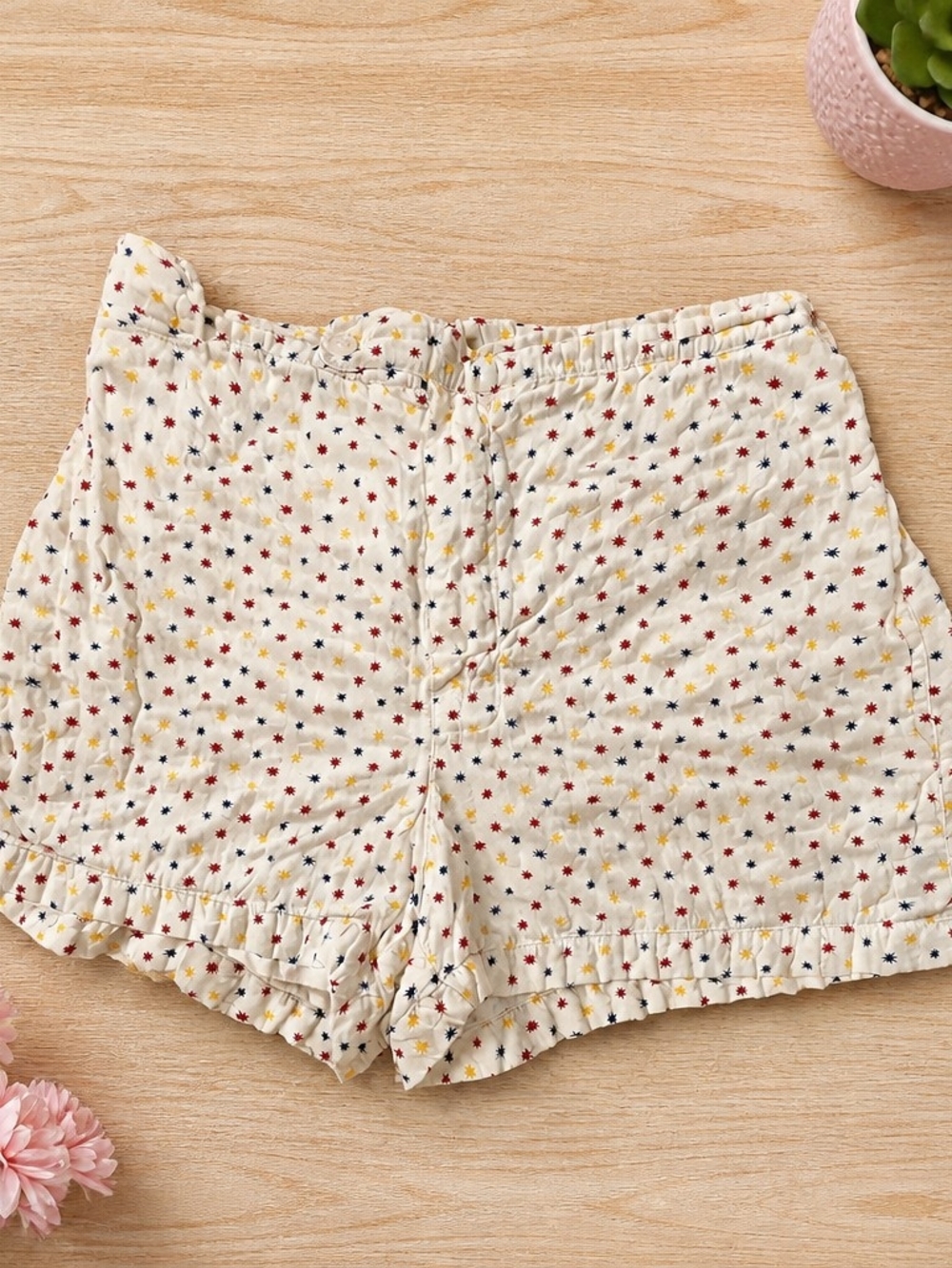 Girls White Ruffle Shorts Star Print Size 6 Casual Summer Cotton